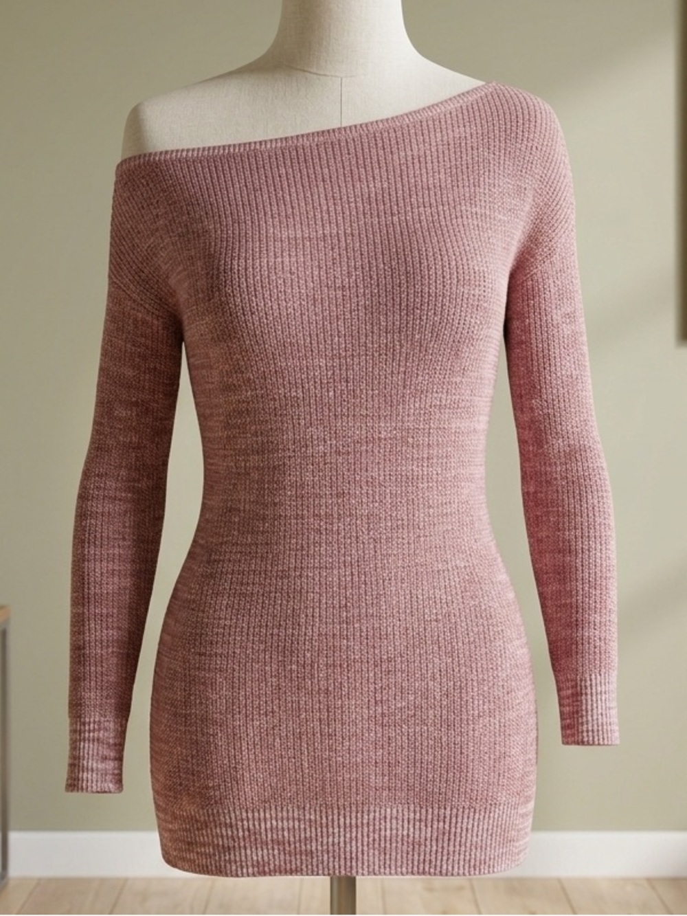 Dynamite Dusty Rose Off-the-Shoulder Ribbed Sweater Dress